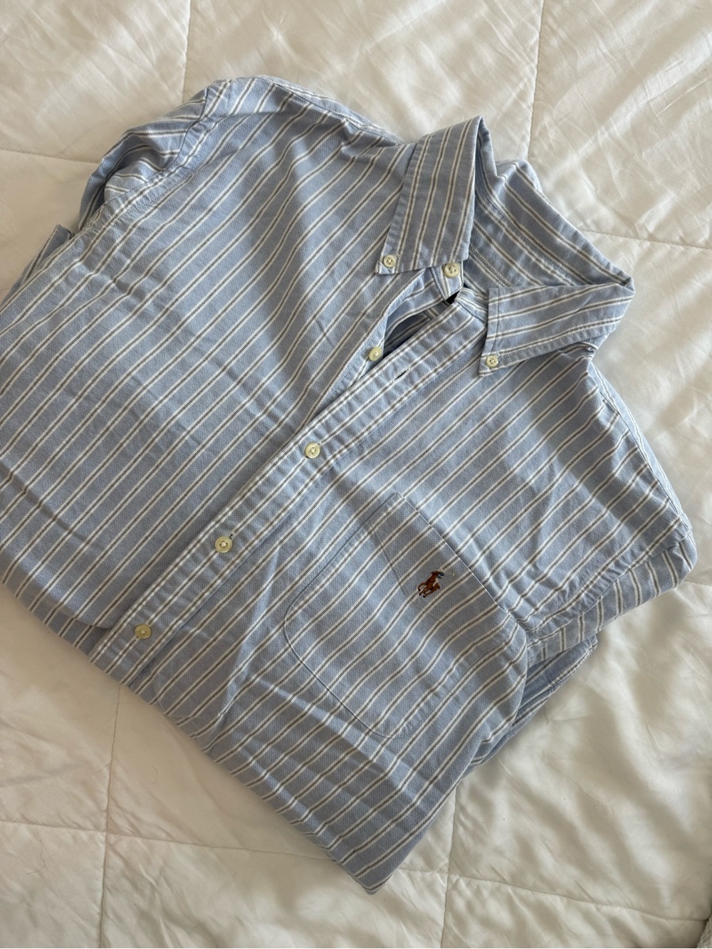Ralph Lauren Light Blue and White Striped Button-Down Shirt